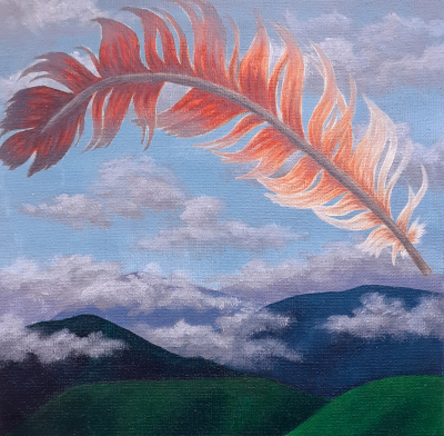 Feather. Acrylic on 10” x 14” canvas board, 2021. Not for sale.