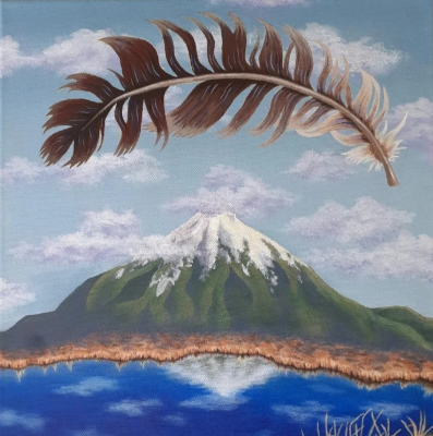 Mt. Taranaki. Acrylic on 12” x 16” canvas, 2022. Commissioned piece.
