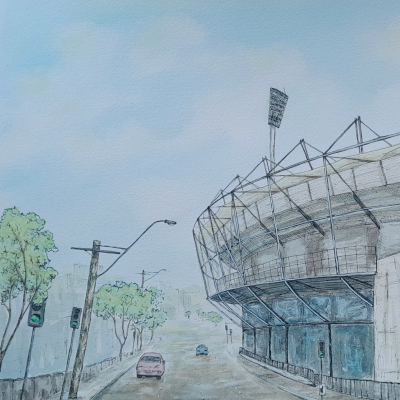 The Gabba. Watercolour on paper, 2025. Commissioned piece.